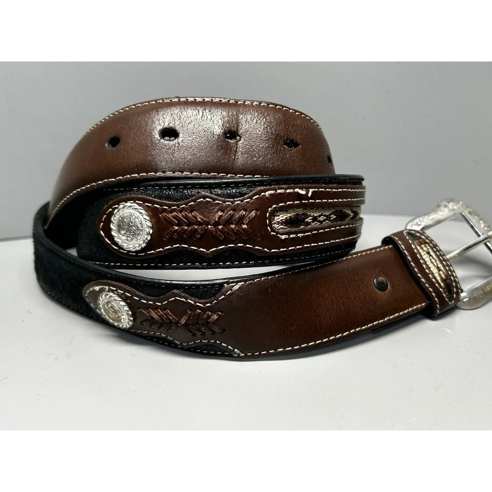 Nocona Belt Co. Western Leather Cowboy Belt Silver Buckle Men's Size 40